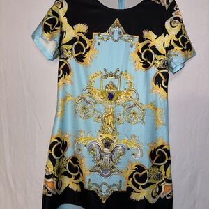 Short-sleeve Baroque Print Dress